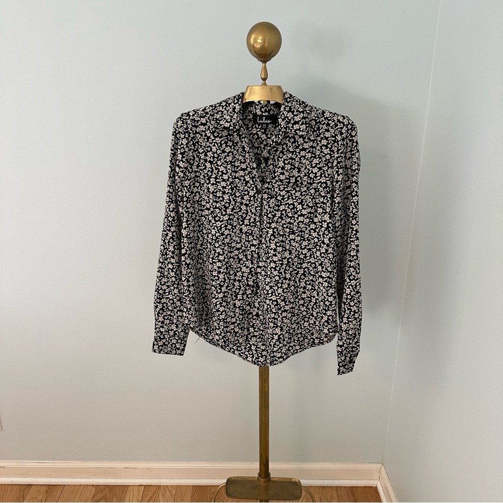 Lulus Black Floral Blouse